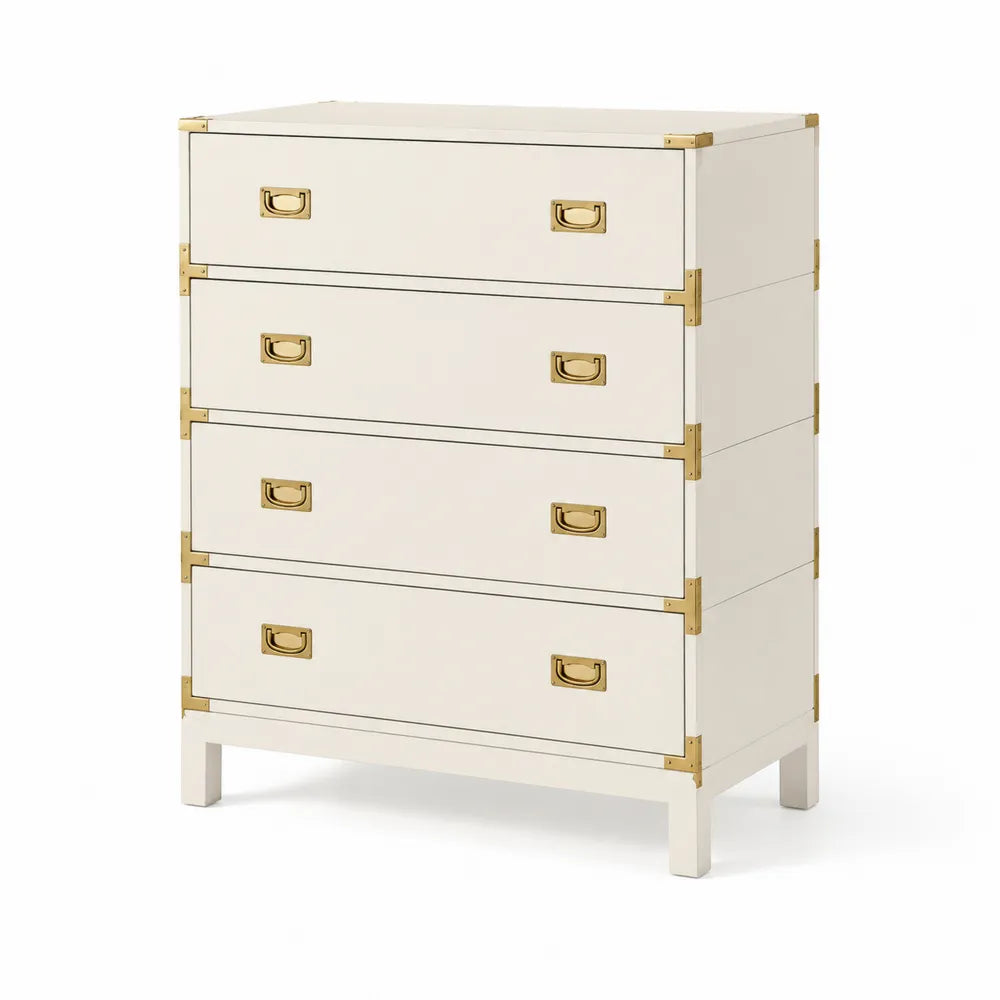 Cassettiera in Legno MDF con Maniglie in Metallo, Bianco