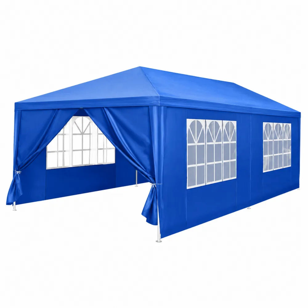 Gazebo da Giardino in Poliestere Blu con Finestre