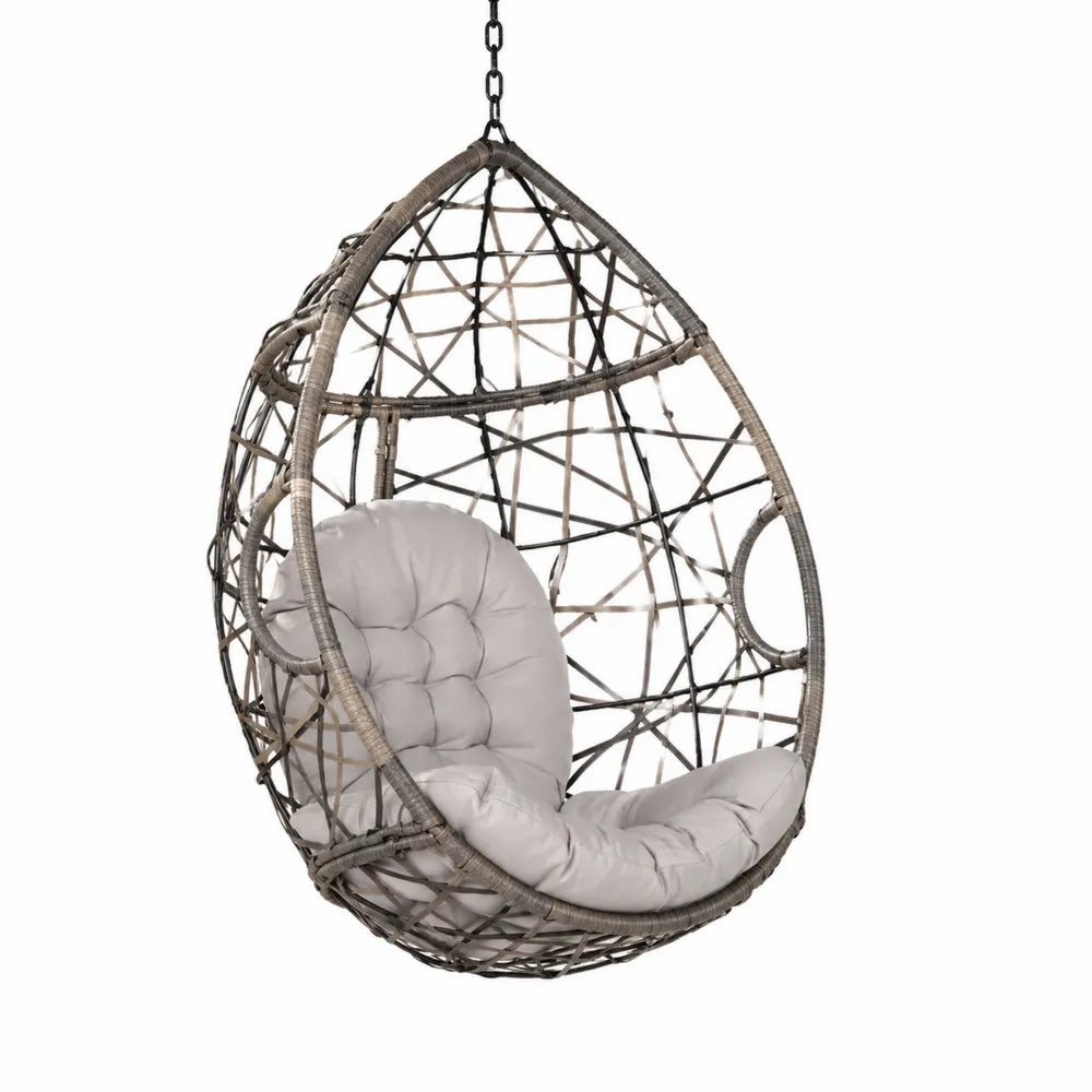 Sedia sospesa in rattan con cuscino grigio