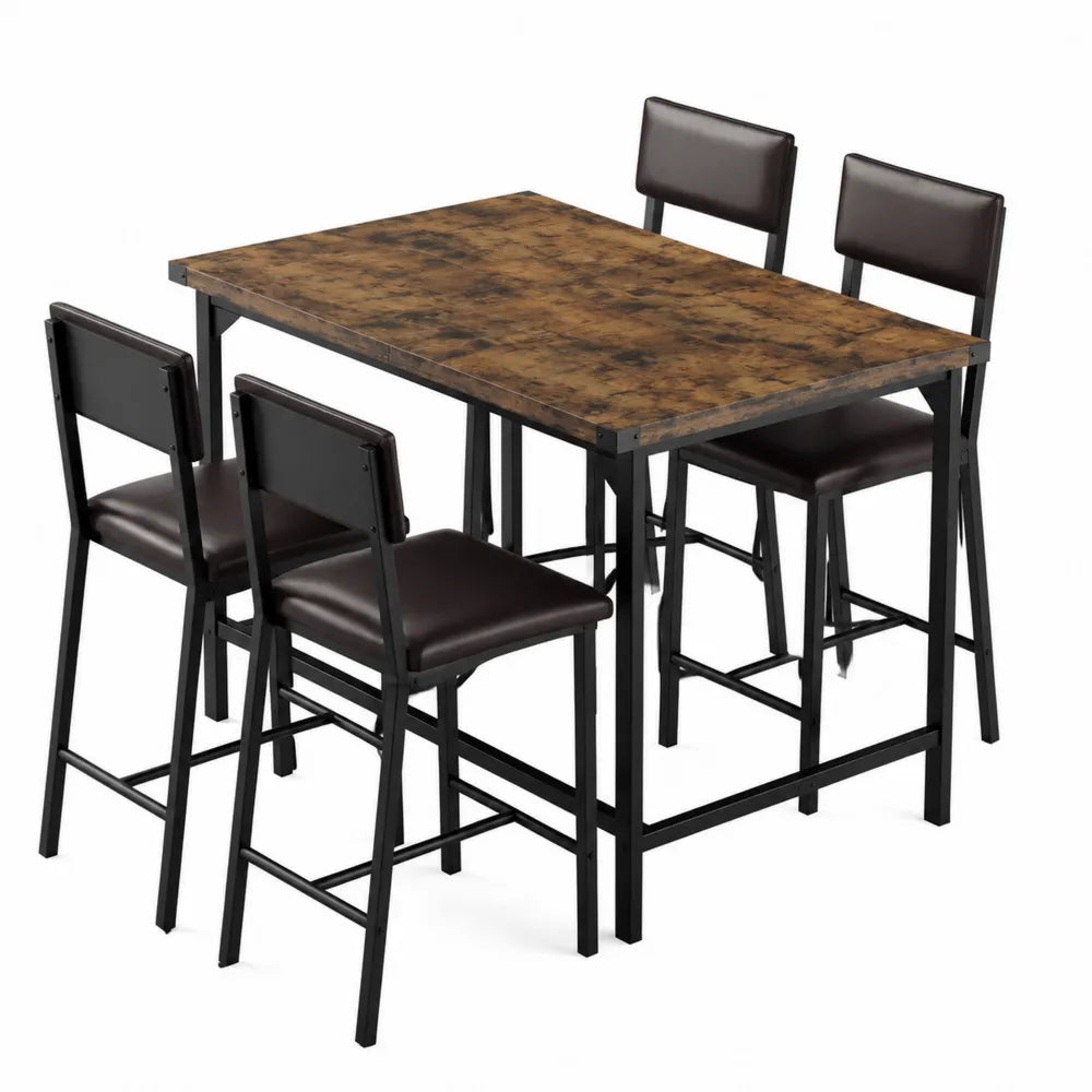 Set tavolo e sedie in metallo e legno MDF marrone con 4 sedie