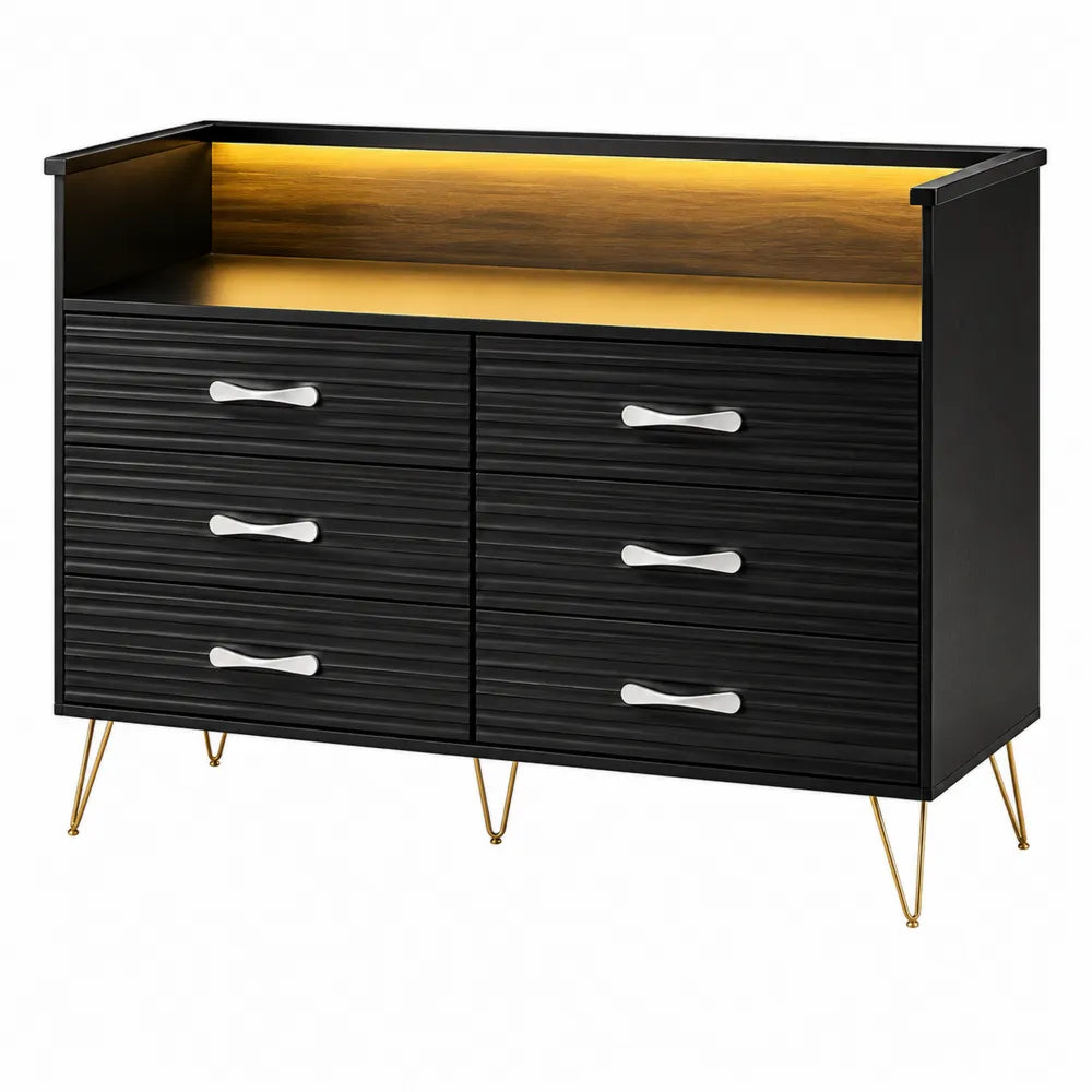 Cassettiera in legno con gambe in metallo e maniglie in alluminio
