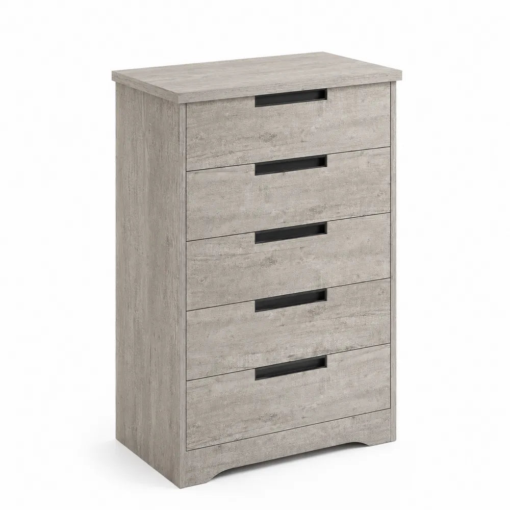 Cassettiera in Legno Composito Grigio con 5 Cassetti