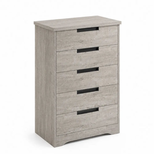 Cassettiera in Legno Composito Grigio con 5 Cassetti