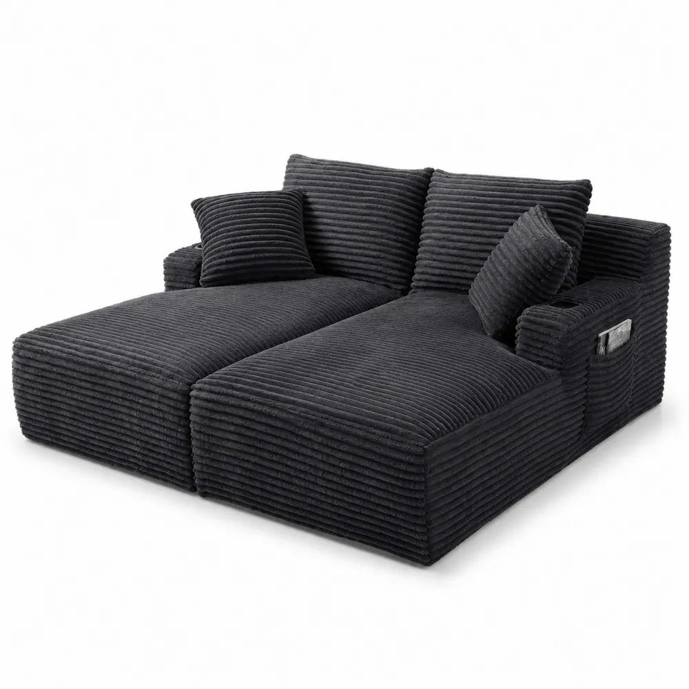 Divano modulare doppio chaise longue in velluto a coste colore Grigio Antracite