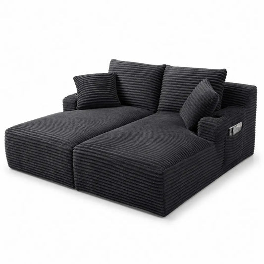 Divano modulare doppio chaise longue in velluto a coste colore Grigio Antracite