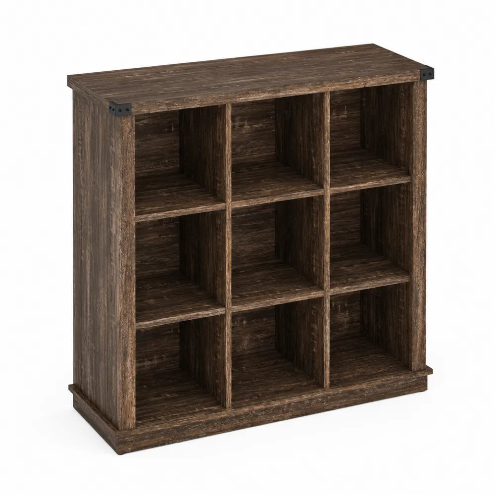 Libreria a cubi in legno ingegnerizzato marrone scuro 3 x 3 scomparti
