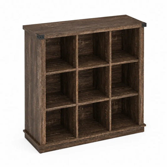 Libreria a cubi in legno ingegnerizzato marrone scuro 3 x 3 scomparti