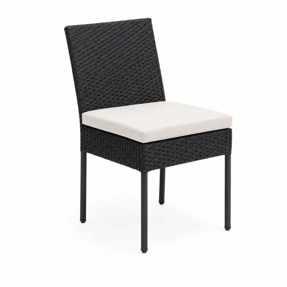 Sedia Metallo e Rattan Sintetico Nero con Cuscino Crema