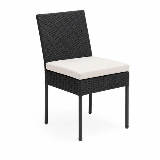 Sedia Metallo e Rattan Sintetico Nero con Cuscino Crema