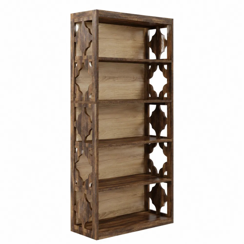 Libreria in Legno Massello con 5 Ripiani Geometrici