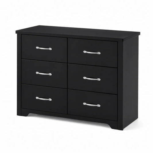 Cassettiera a sei cassetti in legno MDF nero con maniglie metalliche