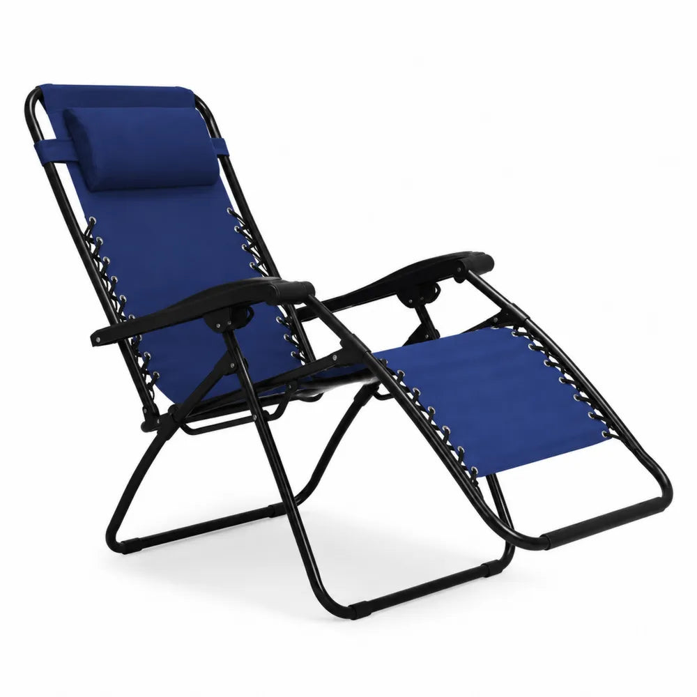 Sedia a sdraio in metallo con tessuto blu