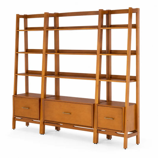 Libreria a Scala in Legno con Cassetti Arancio